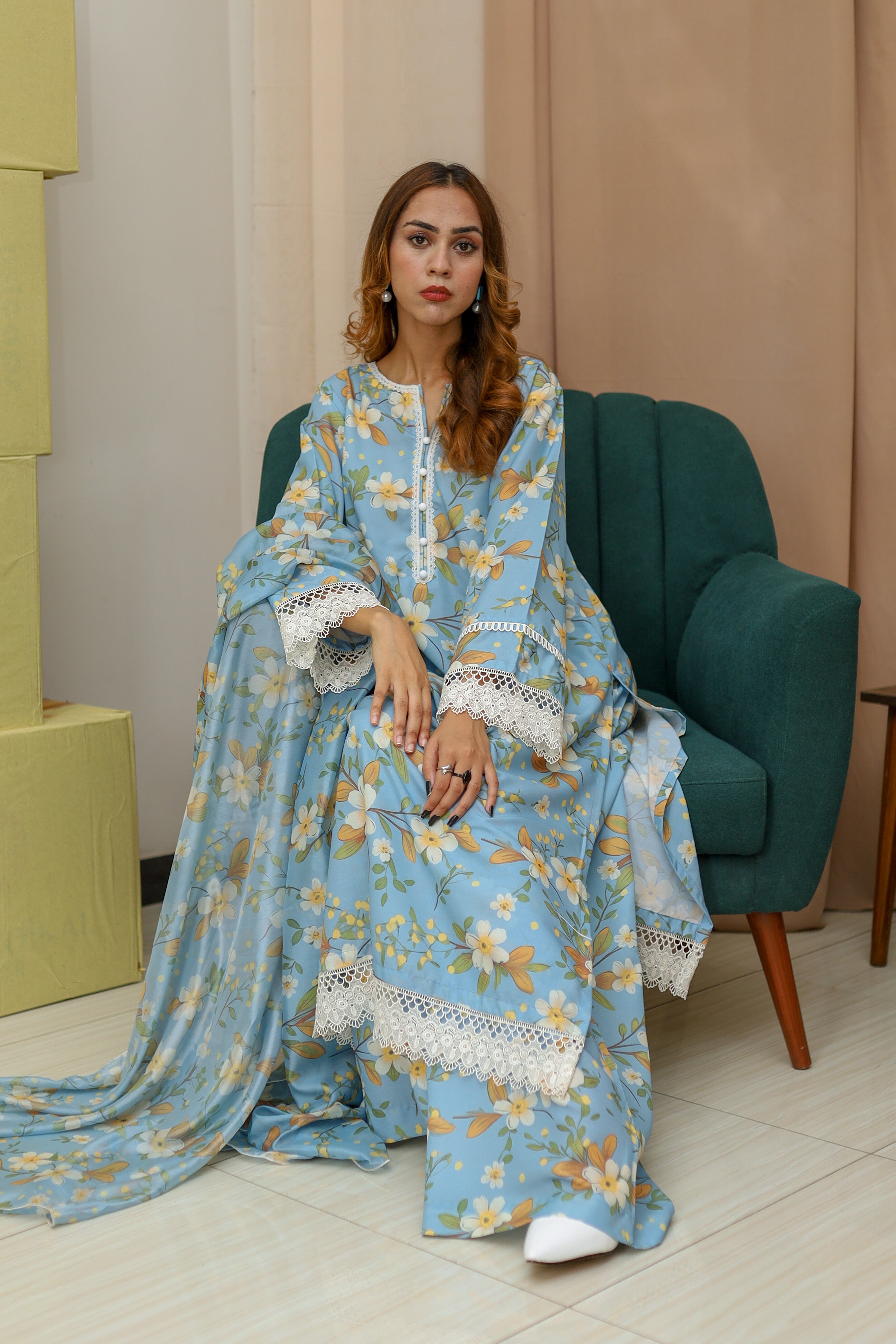 3 Piece - Unstitched Premium Poly Cotton Suit with Premium Silk Dupatta | 7-A-US-24 | Autumn’24