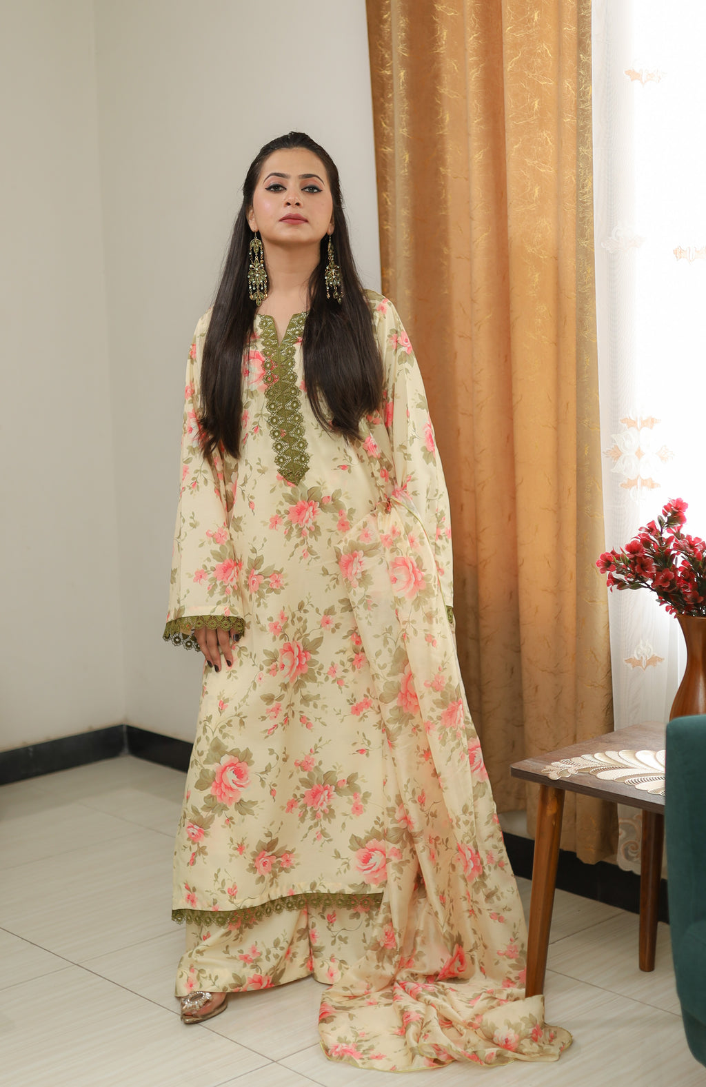 3 Piece - Unstitched Premium Poly Cotton Suit with Premium Silk Dupatta | 8-A-US-24 | Autumn’24