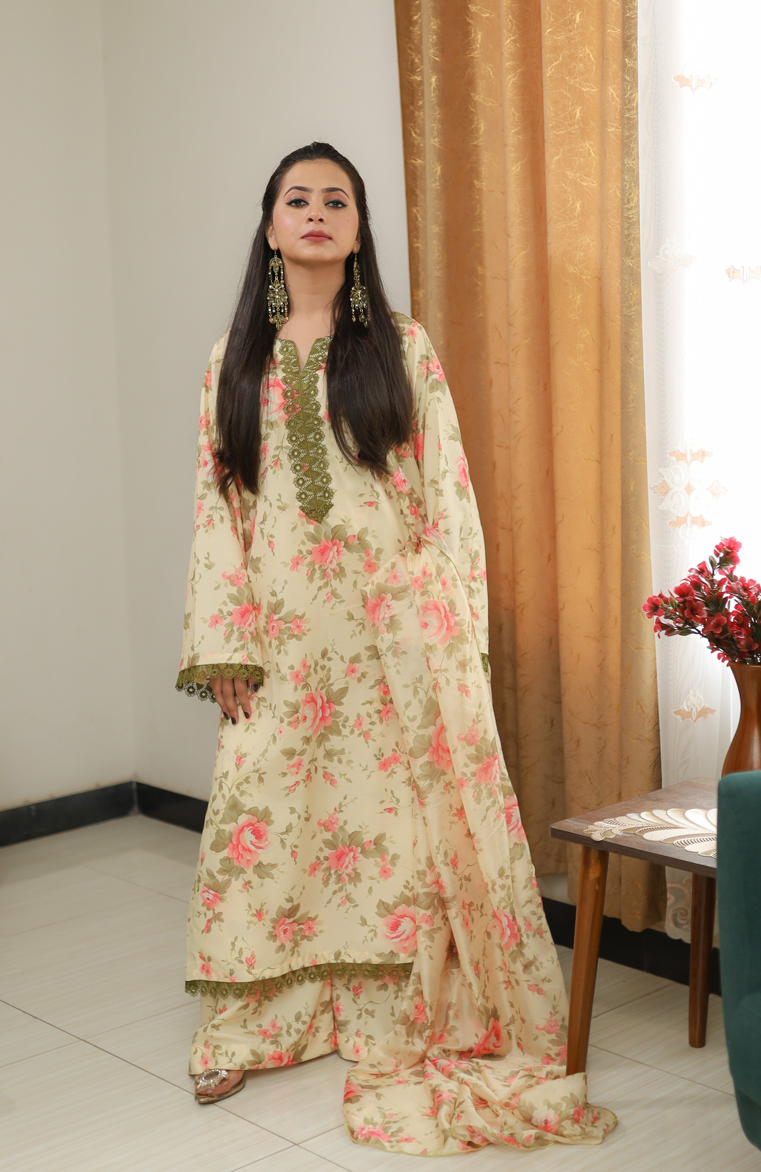 3 Piece - Unstitched Premium Poly Cotton Suit with Premium Silk Dupatta | 8-A-US-24 | Autumn’24